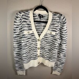 Express Women's Cream and Gray Cardigan
